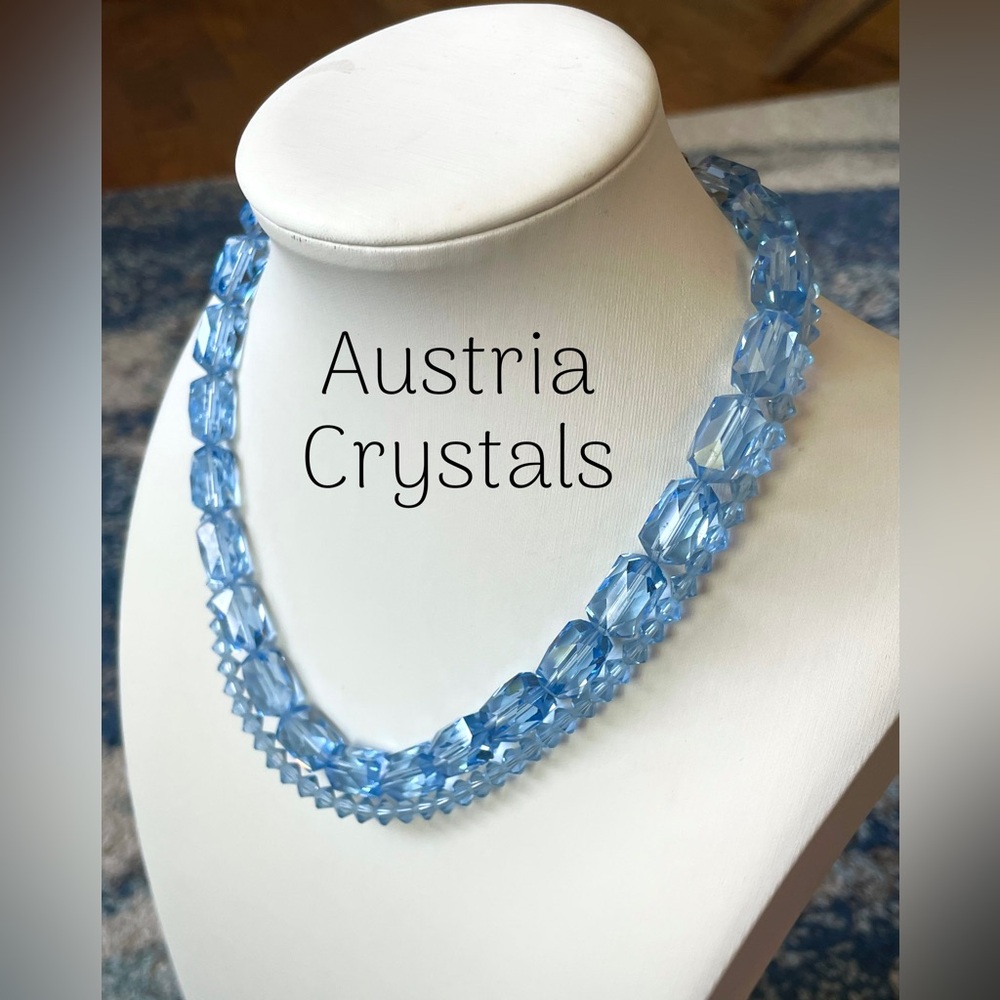 Vintage Austria Blue Crystal Necklace with Multi-Strand Design
